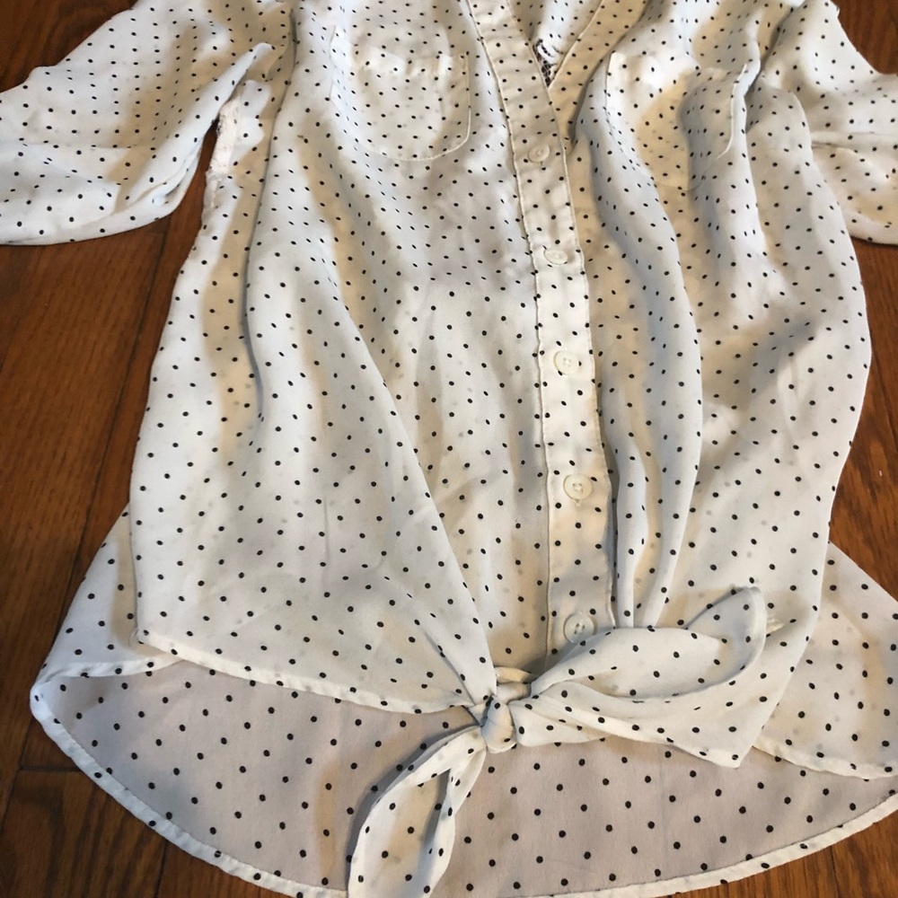 Polka dot dress shirt with lace back and tie front